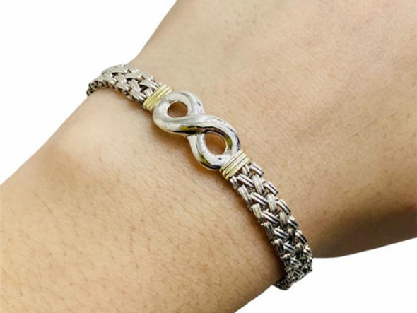 Pulsera Plata 925 Y Oro Tejida Infinito Mujer Regalo Estuc 0