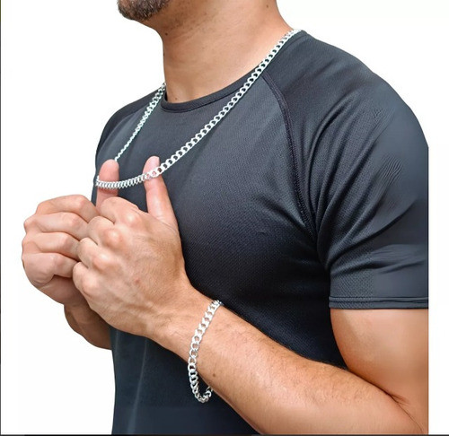 Kit 7mm Corrente E Pulseira Prata 925 0
