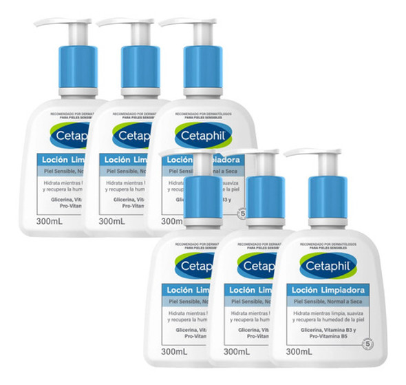 Combo X6 Cetaphil Locion Limpiadora Piel Normal Seca 300 Ml 0
