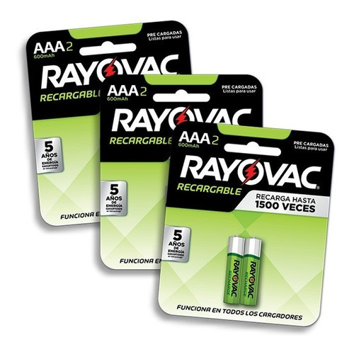 Pilas Recargables Aaa 600mah Rayovac Pack 3 Blister 0