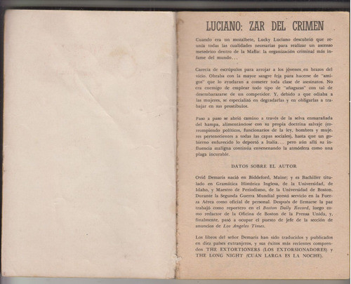 Mafia Lucky Luciano Zar Del Crimen Ovid Demaris 1971 Escaso 1
