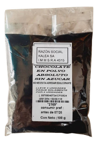 Chocolate En Polvo Absoluto S/a 100g Lleve 3 Pague  Por 2 0