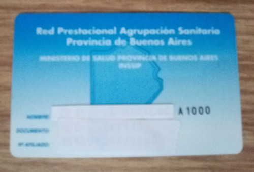 Tarjeta Red Prestación Agrupación Sanitaria Provincia Bs. As 0