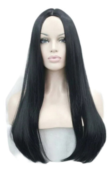 Peluca Negra Sín Flequillo Simil Natural Cosplay 0