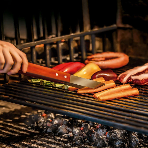 Pegador Para Carne Churrasco Grande Aço Inox E Madeira 44 Cm 1