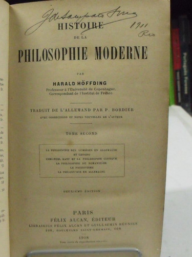 Livro Histoire De La Philosophie Moderne  V2 Harald Höffding 0