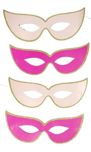 Antifaz Antifaces Papel Rosa Con Glitter X4 Uni 0