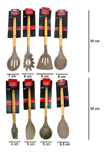 Set Kit Utensilios De Cocina Mango Madera Punta Silicona 1