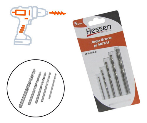 Kit Jogo 5 Brocas De Aco Rapido Para Metal 2 A 6 Mm Hss 0