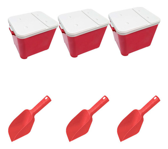 Kit 3 Canister Ração Cachorro Gato 3 Pás Dosadora Vermelho 0