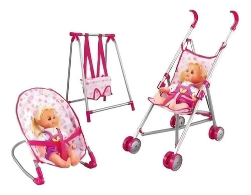 Cochecito Cuna Hamaca Muñeca Bebe Juguete Juego Niñas 3 En 1 0