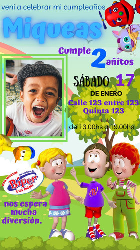 Invitacion Digital  Biper Y Sus Amigos Cumpleaños 1