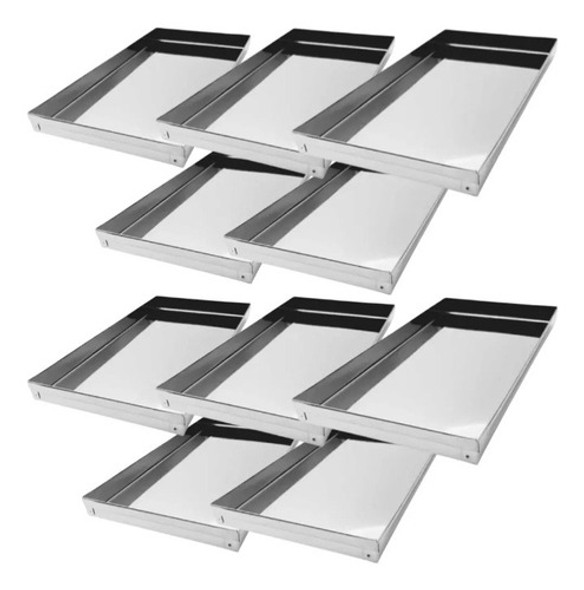 Kit Com 10 Bandeja Canto Liso 40x20x2cm Aço Inox 0