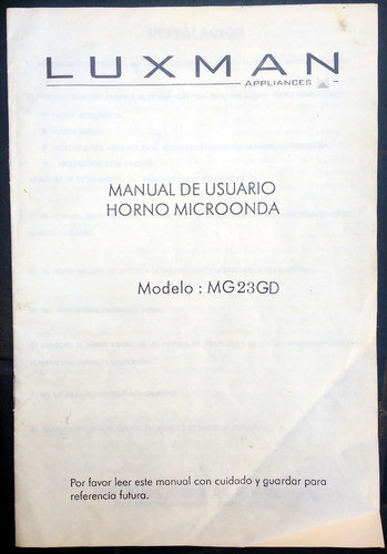 Manual De Usuario Microondas Con Grill Luxman Mg23gd 0