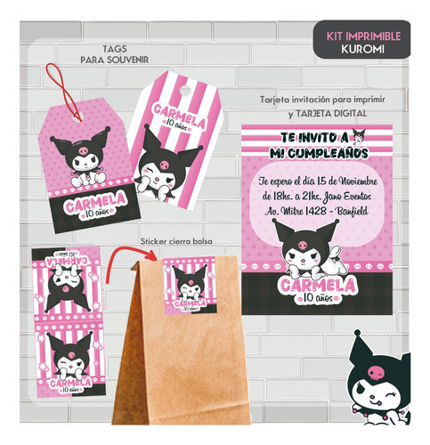 Kit Imprimible Personalizado Cumpleaños Kuromi 1