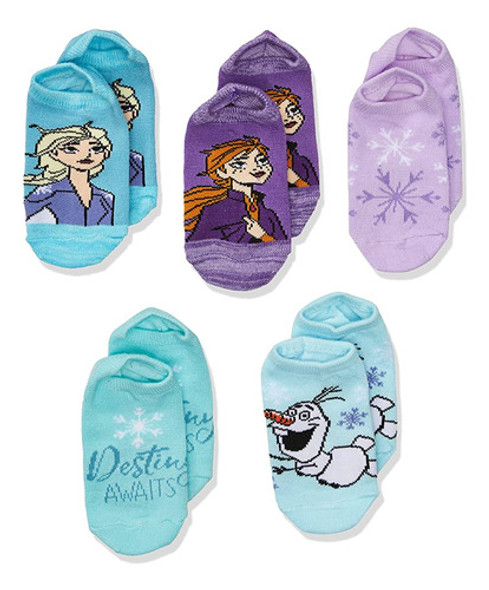 Disney Frozen Girls 5 Pack No Show Calcetines, Surtido Paste 0 Disney Frozen Girls 5 Pack No Show Calcetines, Surtido Paste 0