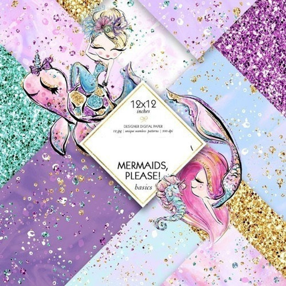 Kit Imprimible Fondos Sirena Glitters Cute Png #1 1