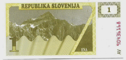Fk Billete Eslovenia 1 Tolar 1990 P-1 Sin Circular. 0