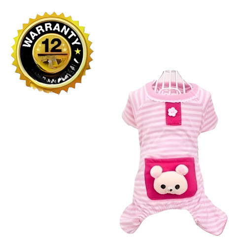 Perros Ropa Rayas Rosa Luz Lindo Oso Diseño Pijamas Cachorro 0