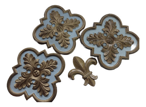 Figura Decorativa Antigua Flor De Liz Moldura Retro Madera 0