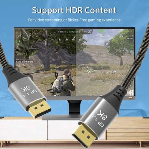 Cabo Displayport 1.4 8k 144hz 32gbps 1,8 Metros Hdr Ultra Hd 1