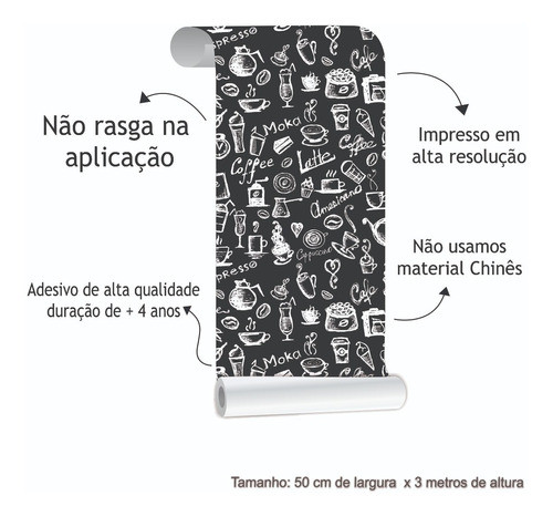 Papel De Parede Cozinha Cantinho Do Cafe Coffe 3x50cm 1