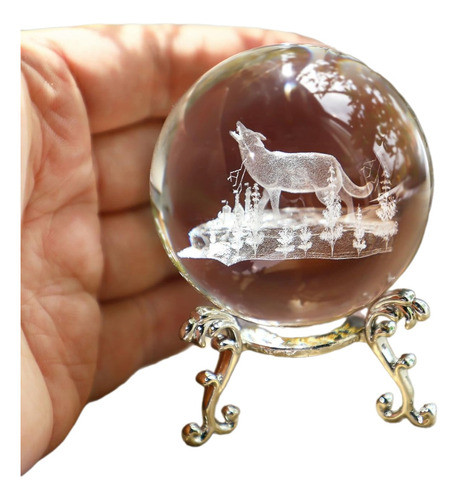 Esfera De Cristal 3d Laser 60mm, Pisapapeles - Lobo 1