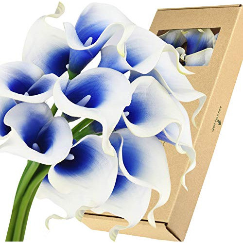 Flores Artificiales 15 Calas Realistas De 37cm Blanco Azul 0