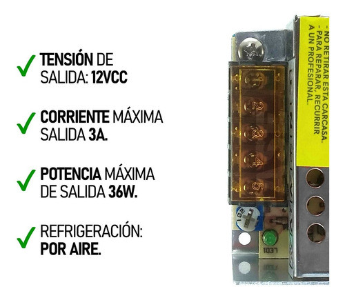 Fuente Alimentación Switching 12v 3a Metálico Tira Cinta Led 1