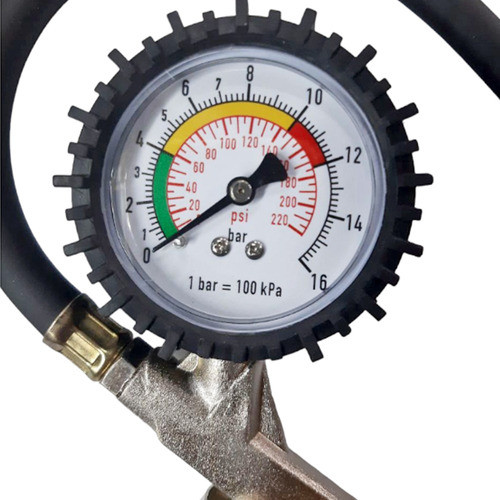 Pistola Calibrador Pressão 0-220 Psi Bico Duplo E Manômetro 1