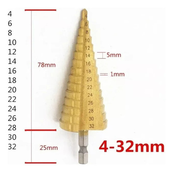 Mecha Broca Conica Escalonada Acero Rápido 4-32mm 1 Mecha Broca Conica Escalonada Acero Rápido 4-32mm 1