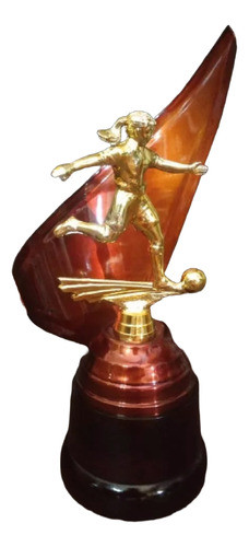 Trofeo Metálico Futbol Femenino Dorada Gol 37cm Base Madera 0