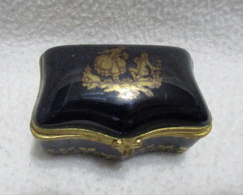 Alhajero Pastillero Porcelana Limoges France Azul Y Oro 0