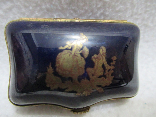 Alhajero Pastillero Porcelana Limoges France Azul Y Oro 1