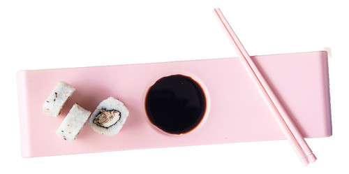 Plato Y Palitos De Sushi Rosa Pastel De 36 X 10cm 0