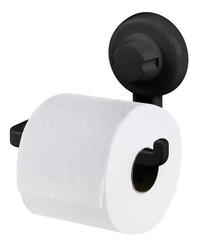 Kit Suporte Papel Higiênico Gancho Multiuso Ventosa Preto 1