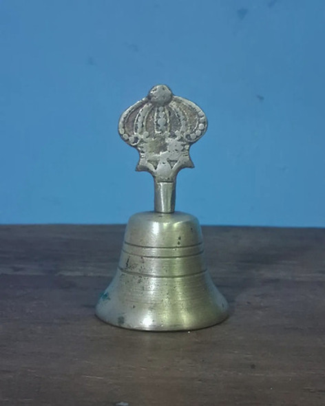 Antiga Sineta De Mão Em Bronze Com Coroa 0
