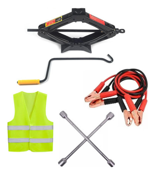 Kit De Emergencia Para Auto Gato 2t Chicote Llave Chaleco 0