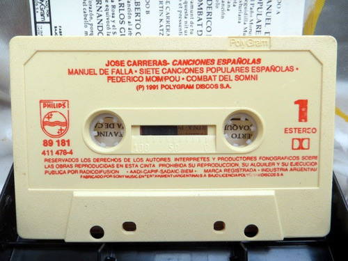 Jose Carreras, Canciones Españolas - Cassette Nuevo 1