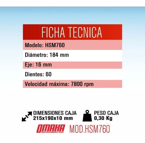 Hoja De Sierra Para Madera 184 X 16 Mm 60 Dientes Omaha 1