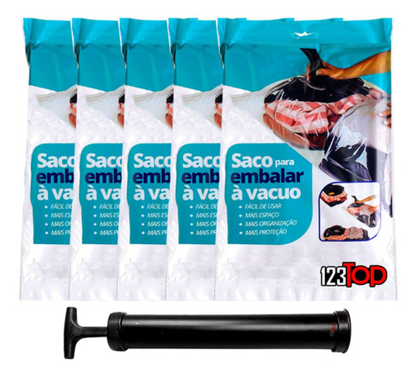 Kit 5x Saco A Vácuo 70x110 Cm + Bomba Viagem Roupas Edredom 0