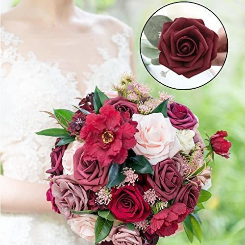 25 Rosas Artificiales De Latex - Burdeos. 1