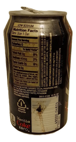 Lata Vacía Gaseosa Antigua Coca Cola Vanilla Zero 1