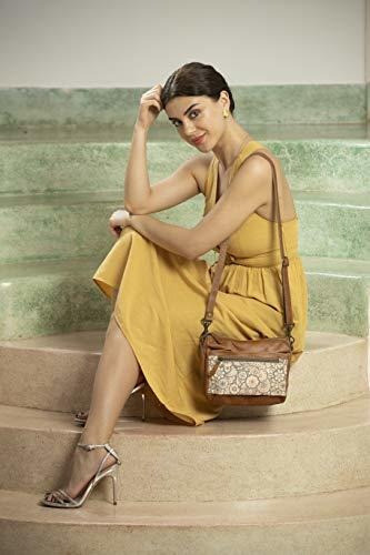 Myra Bag Peach N Bleach Lona Reciclada Y Bandolera De Cuero 1