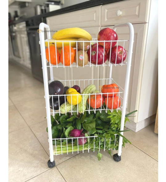 Carro Organizador Blanco Verdulero Frutas 3 Estantes Ruedas 1