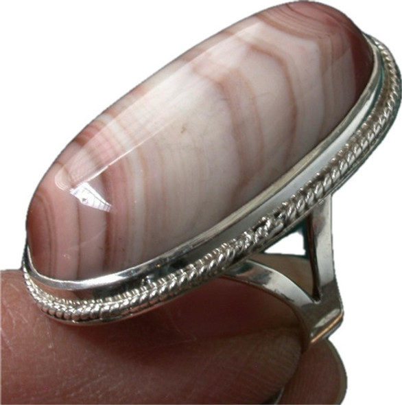 Luli Anillo Plata 925 Piedra Agata Crema Enorme Rebajado 0