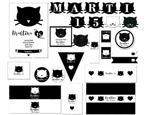 Kit Imprimible Gatitos Blanco Y Negro Con Textos Editables! 0
