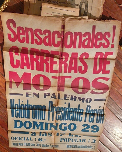 Antiguo Gran Afiche Motociclismo Velodromo Peron X Unidad 0