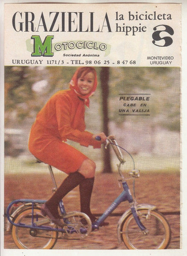 1970 Publicidad Vintage Bicicleta Graziella Hippie Uruguay 0