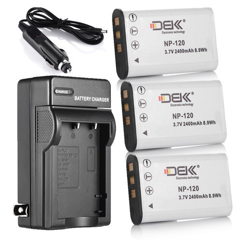 3 X 2400mah Batería Np-120 + Cargador Para Fujifilm D-li7 Db 0